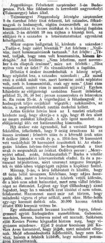 Részlet a „A dunántúli zsidóüldözések aktáiból.” c. cikkből (Forrás: Egyenlőség, 1919. 09. 25., 4. o.)
